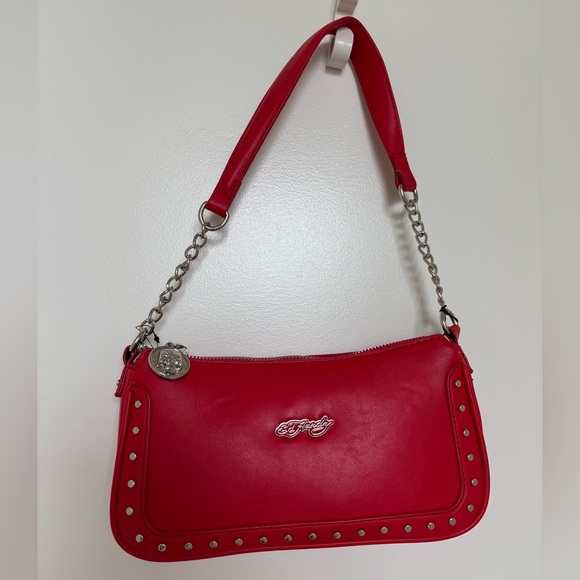 NWT Ed Hardy Red Shoulder Bag Cross Body with Silver Accents - Picture 1 of 9